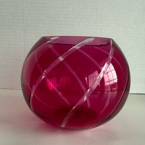 Rose Bowl Globe Vase Cranberry Glass Cut to Clear